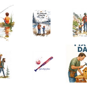Vatertag Clipart Bundle - 24 Aquarell PNGs - Angeln, Golf, Jagen, Oldtimer, DIY Dad - transparenter Hintergrund digitaler Download