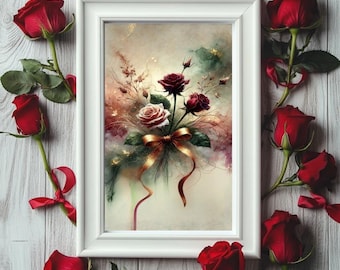 Romantic Floral Watercolor - Digital Roses Art "Whispers of the Roses" Instant Download