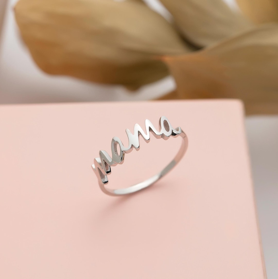 Mama Rind Solid White Gold Mama Ring | Handmade Mother's Jewelry - Etsy