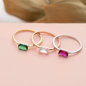 Baguette Ring | 10K, 14K, 18K Solid Gold | Customizable Gemstone Colors | Minimalist Gold Ring | Gift for Her | Handmade Jewelry