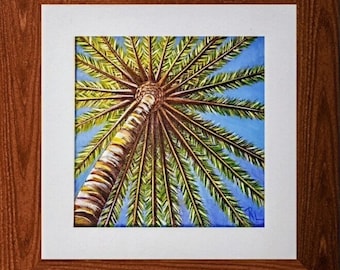Original Acrylic Phoenix Palm Painting, 12x12 Canvas Beach Art