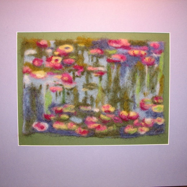 After Monet's Waterlilies, Needle Felted Wool Painting
