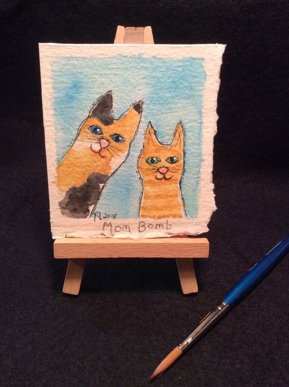 Download Cats Watercolor Watercolor Painting Two Cats Painting Cat And Kitten Tiny Paintings Original Watercolor Photo Bomb