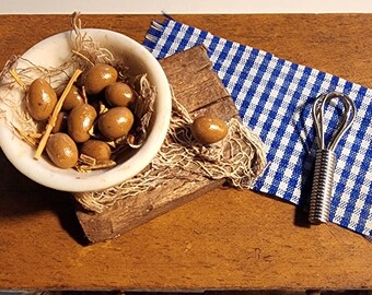Miniature bowl, brown eggs, farm eggs, egg prep board, grungy straw and eggs, bowl of eggs, kitchen, farm, barn,  cooking eggs, wood prep