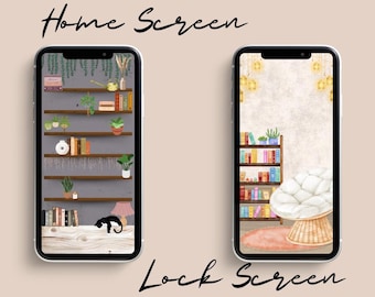 iOS 18 Bookshelf Wallpaper | Aesthetic Digital Download | Customizable iPhone Background