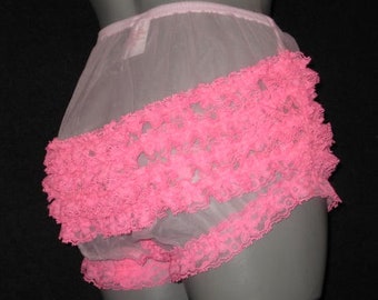 Retro Hot Pink Sheer Chiffon Panties waist to 34 inches medium