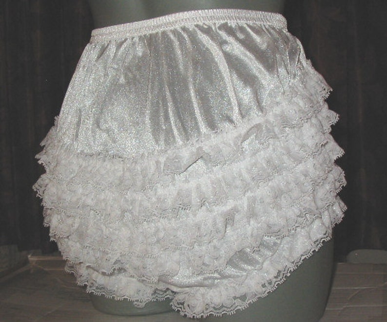Retro white lacey ruffle nylon Panties waist to 38 inches Etsy