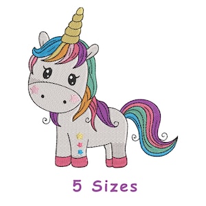 Kawaii Unicorn Embroidery Design: Rainbow Baby Applique (Instant Download, 5 Sizes)