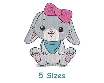 Cute Bunny Embroidery Design 5 Sizes, Rabbit Machine Embroidery Design Instant Download - Pes, Dst, Jef