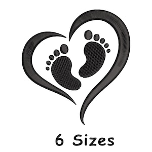Baby Feet Heart Embroidery Design - Newborn Machine Embroidery File, Pregnancy Announcement Design, Baby Shower, 6 Sizes, Instant Download