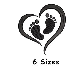 Baby Feet Heart Embroidery Design: Newborn Announcement (Instant Download, 6 Sizes)