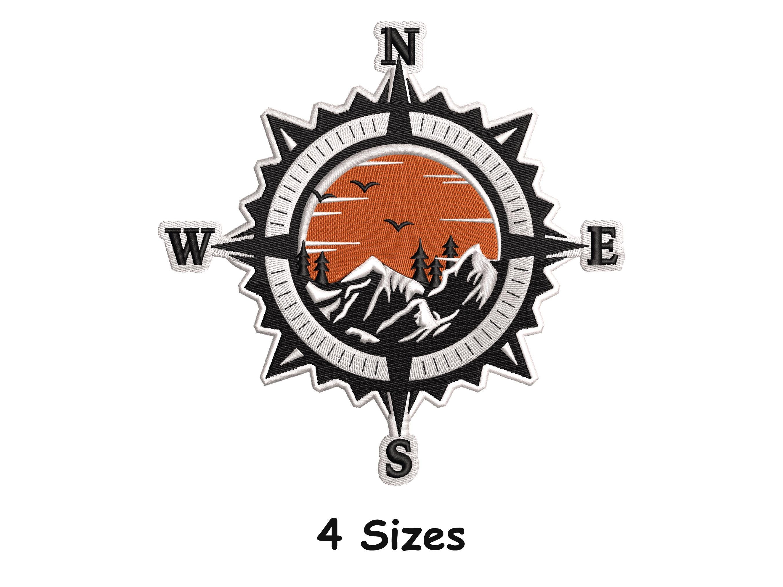 Compass Embroidery Design 4 Sizes, Mountain Adventure Compass ...