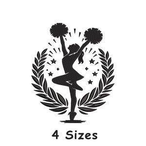 Cheer Embroidery Design 4 Sizes, Cheerleader Silhouette Wreath, Cheerleading Machine Embroidery File, Sports Embroidery - Instant Download