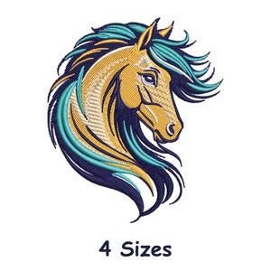 Colorful Horse Head Embroidery Design 4 Sizes – Majestic Stallion Machine Embroidery, Horse Embroidery Design, Cowboy Western Animal PES DST