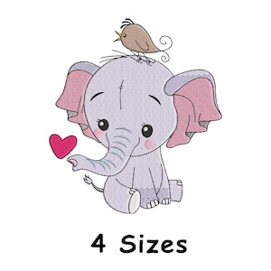 Baby Boy Elephant with Bird Embroidery Design, Animal Embroidery Design, Machine Embroidery Design, 4 Sizes, Instant Download