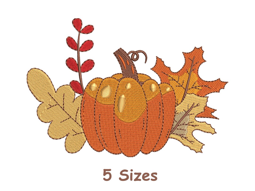 Fall Pumpkin Embroidery Design 5 Sizes - Autumn Leaves Machine ...