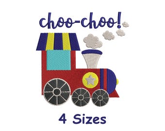 Train Embroidery Design 4 Sizes, Choo Choo Train Machine Embroidery File, Baby Boy Embroidery - Instant Download