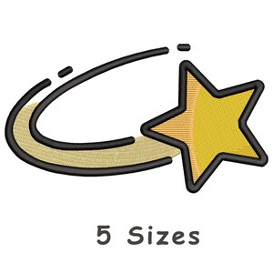 May include: A black and yellow shooting star with a five-pointed star at the end. The text "5 Sizes" is below the star.