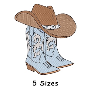 Cowgirl Boots Embroidery Design 5 Sizes, Western Boots with Cowboy Hat Machine Embroidery File, Country Style Embroidery Design