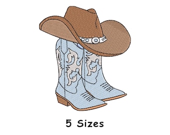 Cowgirl Boots Embroidery Design 5 Sizes, Western Boots with Cowboy Hat Machine Embroidery File, Country Style Embroidery Design