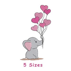 Cute Elephant with balloons Machine Embroidery design 5 Sizes, Animal embroidery design, Machine embroidery, Trendy embroidery designs