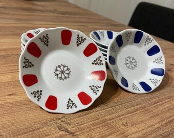 Turkish Tea Plate 6 Pcs - Red and White Turkish Tea Plate - Handmade Red and White Tea Saucers - Elegant and Stylish Designs