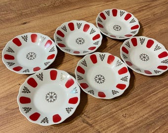 Turkish Tea Plate 6 Pcs - Red and White Turkish Tea Plate - Handmade Red and White Tea Saucers - Elegant and Stylish Designs