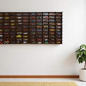 Walnut Toy Car Storage For 100 Cars, Wall Mounted Car Rack/Shelf, Matchbox Car Storage, Matchbox Car Holder, Display Case Organizer for Car