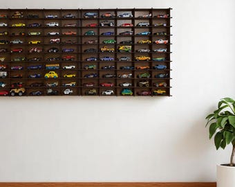 Walnut Toy Car Storage For 100 Cars, Wall Mounted Car Rack/Shelf, Matchbox Car Storage, Matchbox Car Holder, Display Case Organizer for Car