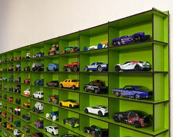 Display Case Organizer for Car, Matchbox Car Holder, Green Toy Car Storage For 100 Cars, Wall Mounted Car Rack/Shelf, Matchbox Car Storage