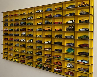 Yellow Toy Car Storage For 100 Cars, Wall Mounted Car Rack/Shelf, Matchbox Car Storage, Matchbox Car Holder, Display Case Organizer for Car