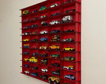 Red Toy Car Storage For 50 Cars, Wall Mounted Car Rack/Shelf, Matchbox Car Storage, Matchbox Car Holder, Display Case Organizer for Car