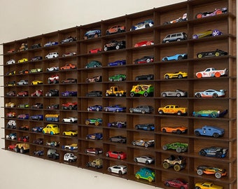 Walnut Toy Car Storage For 100 Cars, Wall Mounted Car Rack/Shelf, Matchbox Car Storage, Matchbox Car Holder, Display Case Organizer for Car