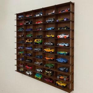 Walnut Toy Car Storage For 50 Cars, Wall Mounted Car Rack/Shelf, Matchbox Car Storage, Matchbox Car Holder, Display Case Organizer for Car