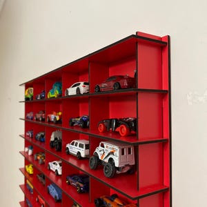 Red Toy Car Storage for 50 Cars, Wall Mounted Car Rack/shelf, Matchbox ...
