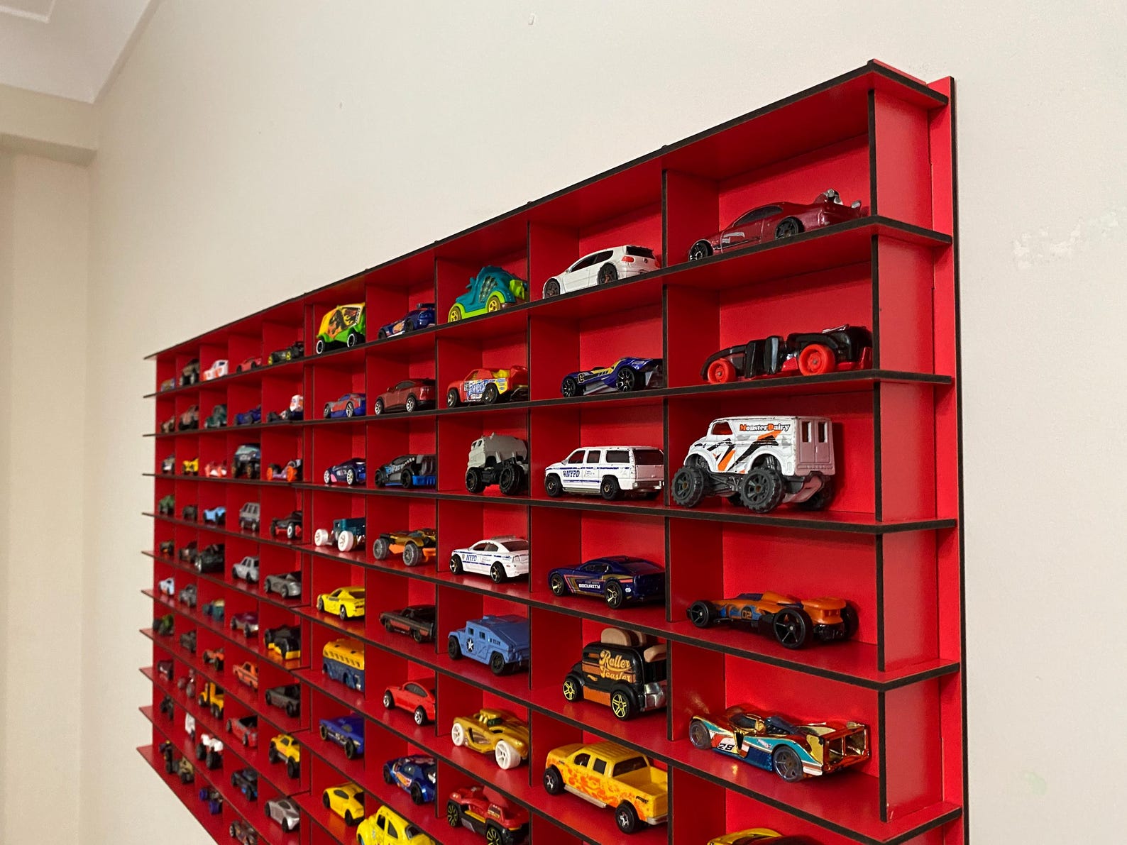 Red Toy Car Storage for 100 Cars, Wall Mounted Car Rack/shelf, Matchbox ...