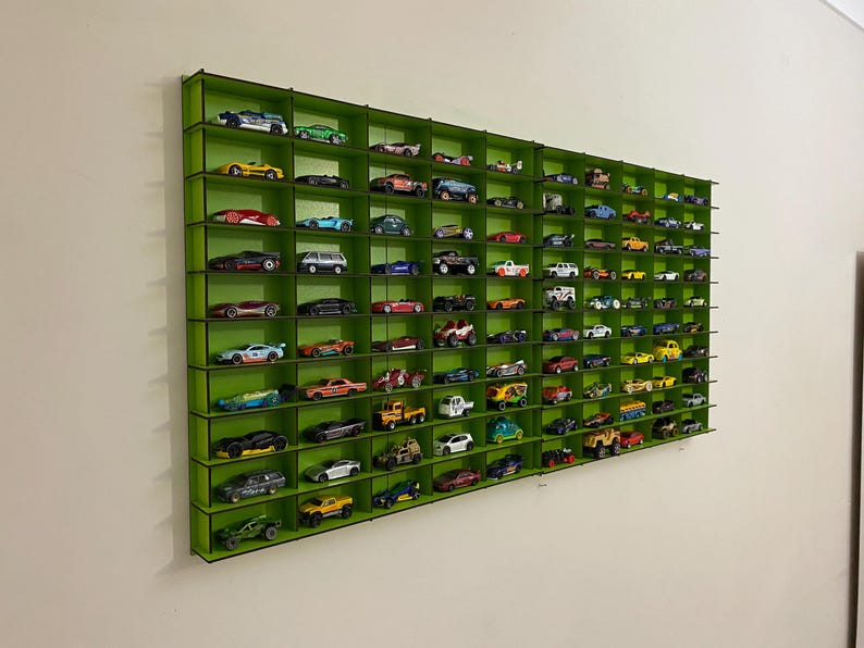 Green Toy Car Storage for 100 Cars, Wall Mounted Car Rack/shelf ...