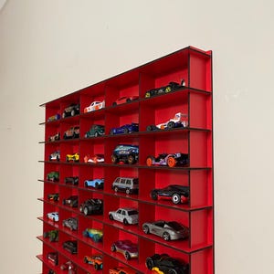Red Toy Car Storage for 50 Cars, Wall Mounted Car Rack/shelf, Matchbox ...