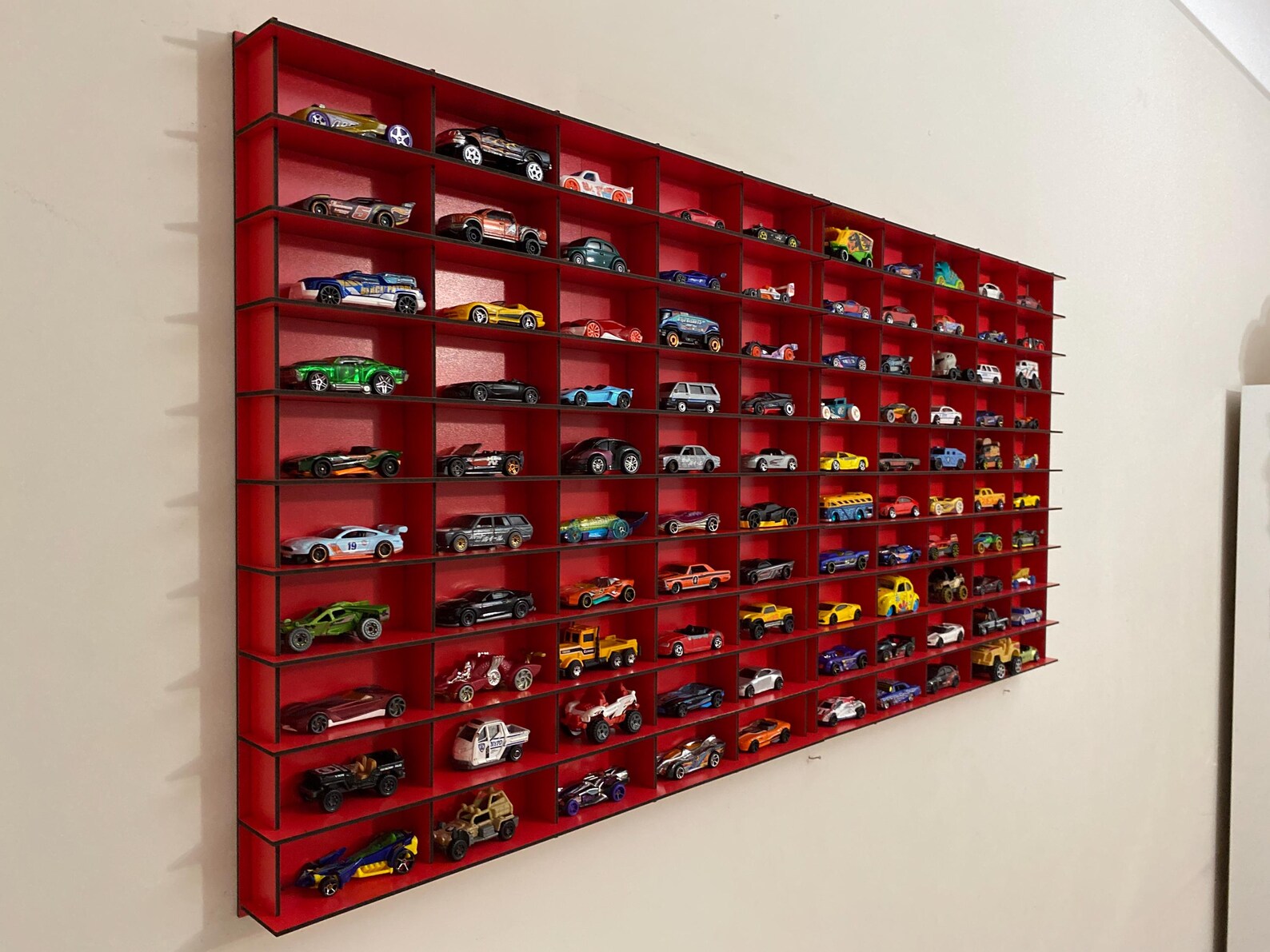 Red Toy Car Storage for 100 Cars, Wall Mounted Car Rack/shelf, Matchbox ...