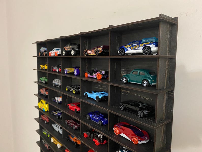 Black Toy Car Storage for 50 Cars, Wall Mounted Car Rack/shelf ...