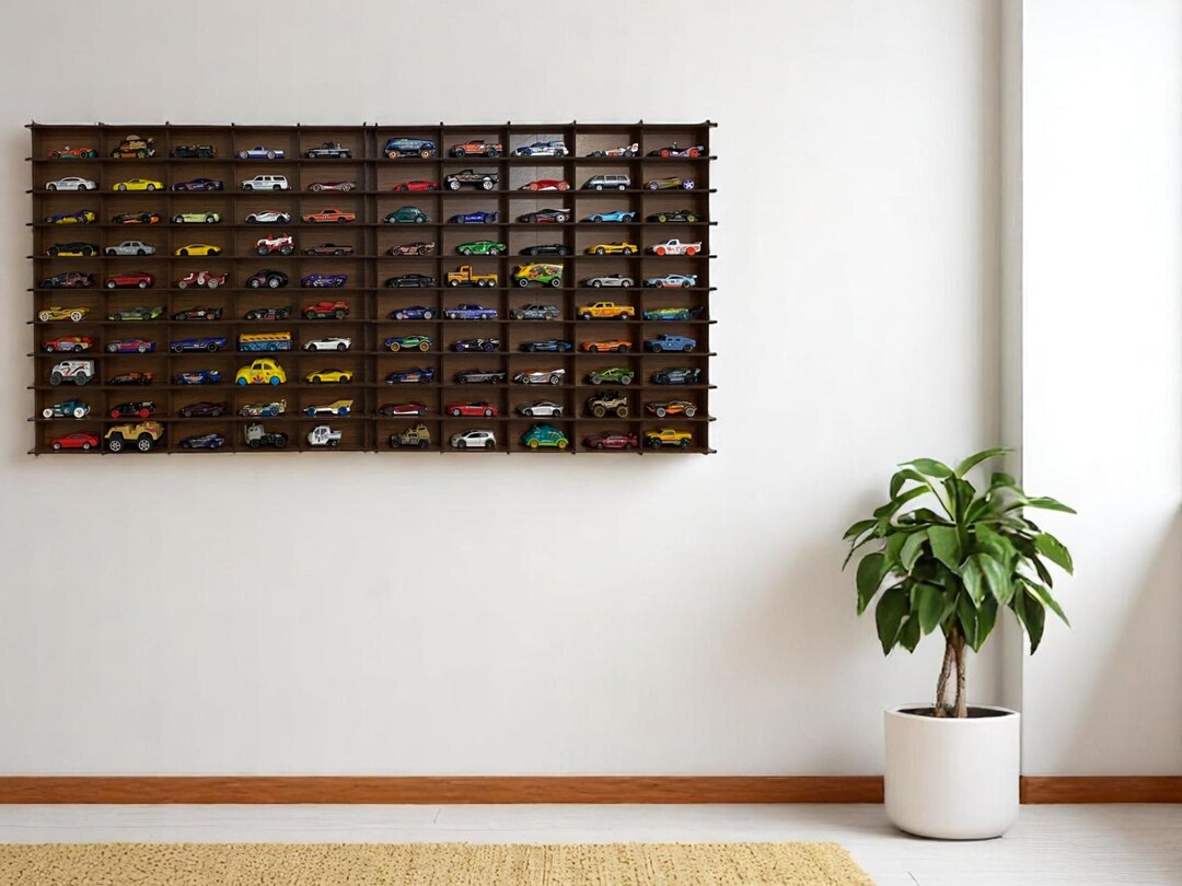 Auto Rack Toy Walnut Toy Car Storage for 100 Cars, Wall Mounted Car Rack/shelf ...