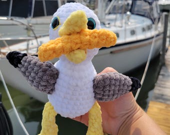 Crocheted Seagull Plush with French Fry – Chenille Stuffed Animal Toy