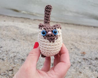 Hand-Crocheted Siamese Cat Plush Toy, Cotton Kitty Stuffed Animal