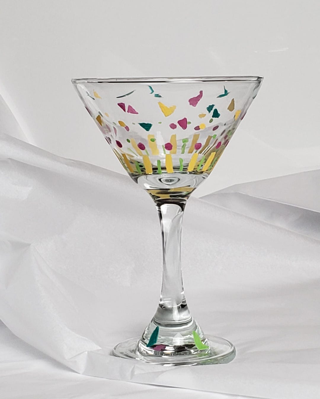 Tasse en verre à cocktail de luxe de 14 oz avec motif floral et animal peint à la main