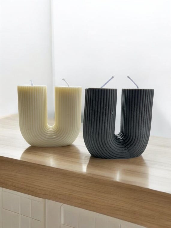Pillar candle | Medium size U shaped pillar candle | Ribbed candle | Home-decor candle |Aesthetic candle | Soy candle | Vegan