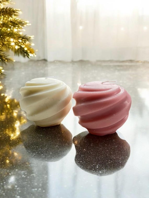 Spiral Ball Candle, Round Swirl Candle, Planet Shaped Candle, Organic Soy Candle, Holiday Gift, Art Home Decor, Pillar Candles, Bubble