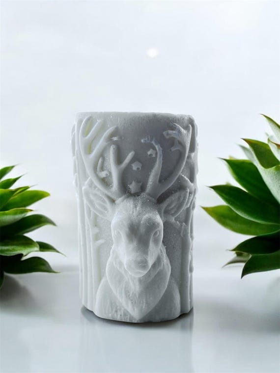Christmas Decor Pillar Candle | Reindeer Candle with Festive Winter Design | Christmas Stag Candle | Rustic Holiday Gifts | Scented |Soy Wax