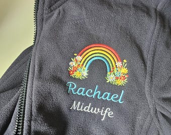 Nurse Fleece, Midwife Fleece, Embroidered Jacket, Student Nurse Gift, Student Midwife Gift, Community Nurse Gift, Health Visitor, Rainbow