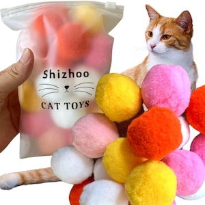Shizhoo 1.6 Inch 20 Premium Soft Pom Pom Balls for Kittens - Interactive, Assorted Colors - Plush Toy Balls for Kitten Training and Play