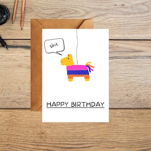 Carte d'anniversaire amusante - Piñata avec bulle de dialogue « Merde » | Carte d'anniversaire amusante pour amis, collègues et partenaires